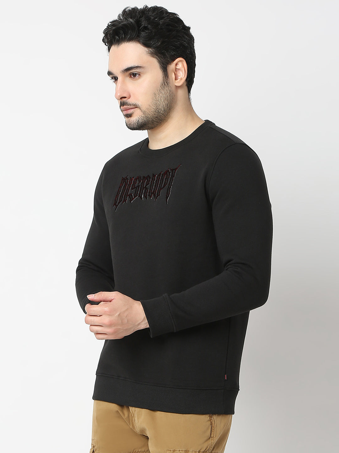 Spykar Black Slim Fit Full Sleeves Sweatshirt For Men