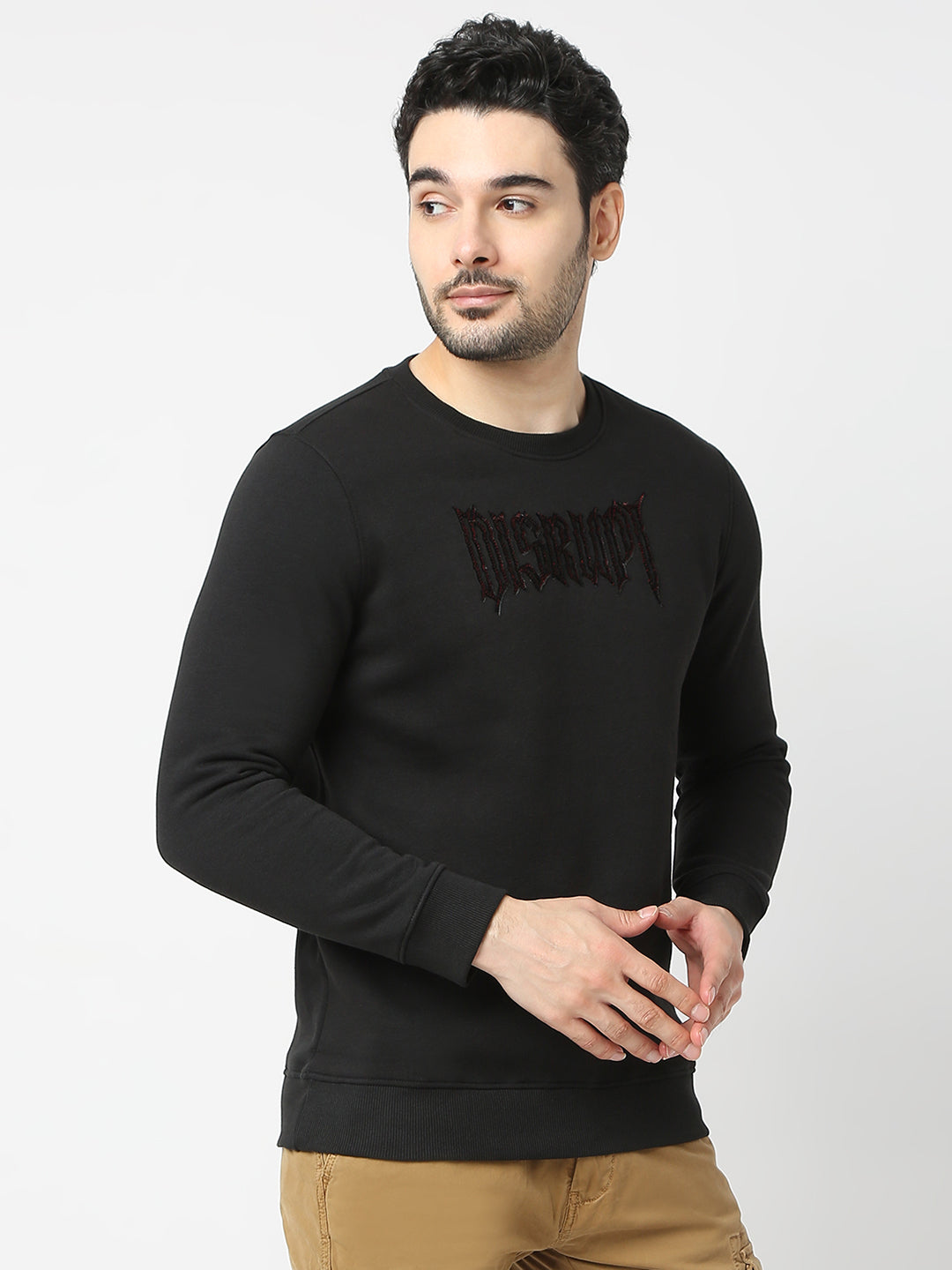 Spykar Black Slim Fit Full Sleeves Sweatshirt For Men