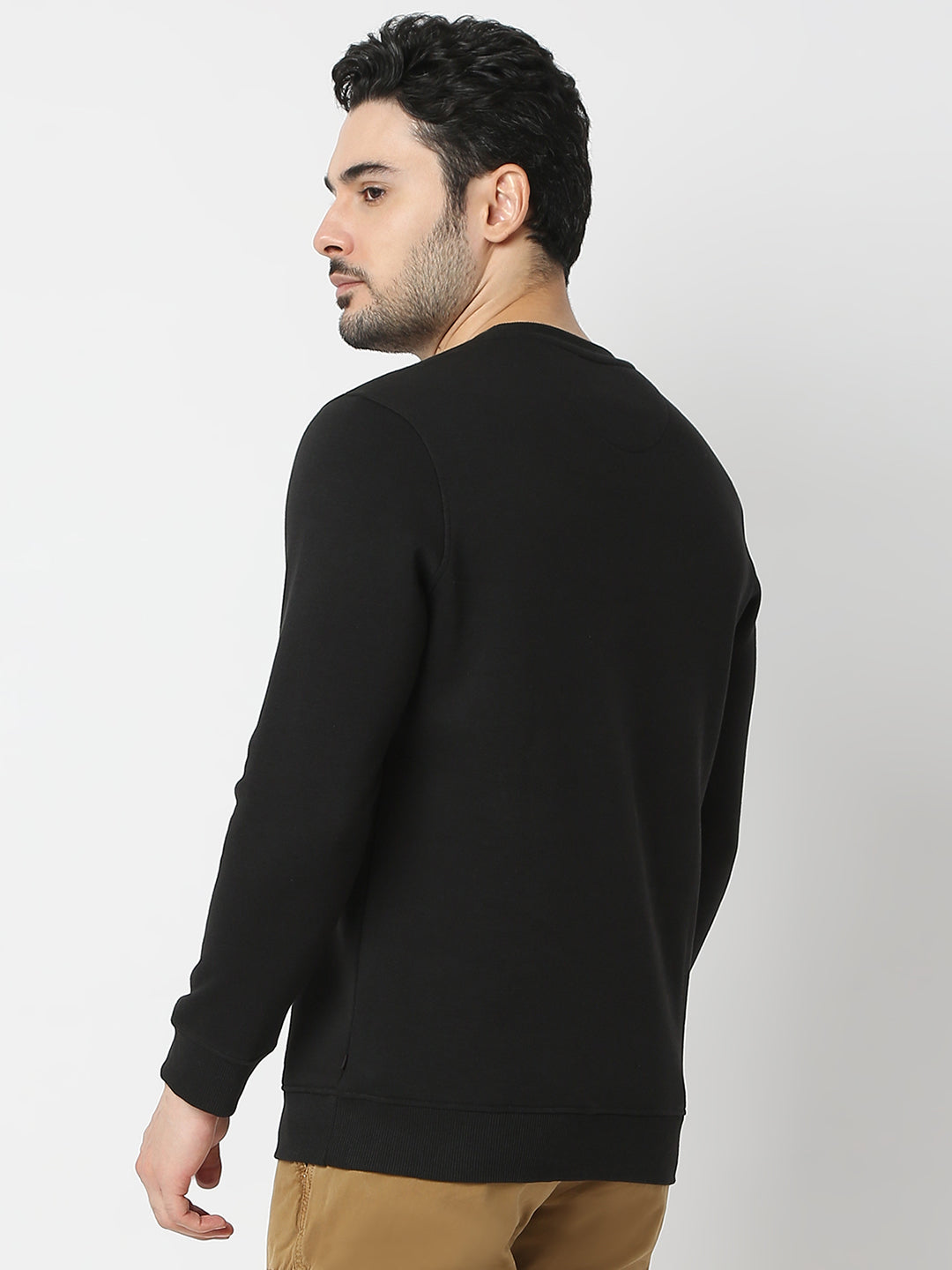 Spykar Black Slim Fit Full Sleeves Sweatshirt For Men