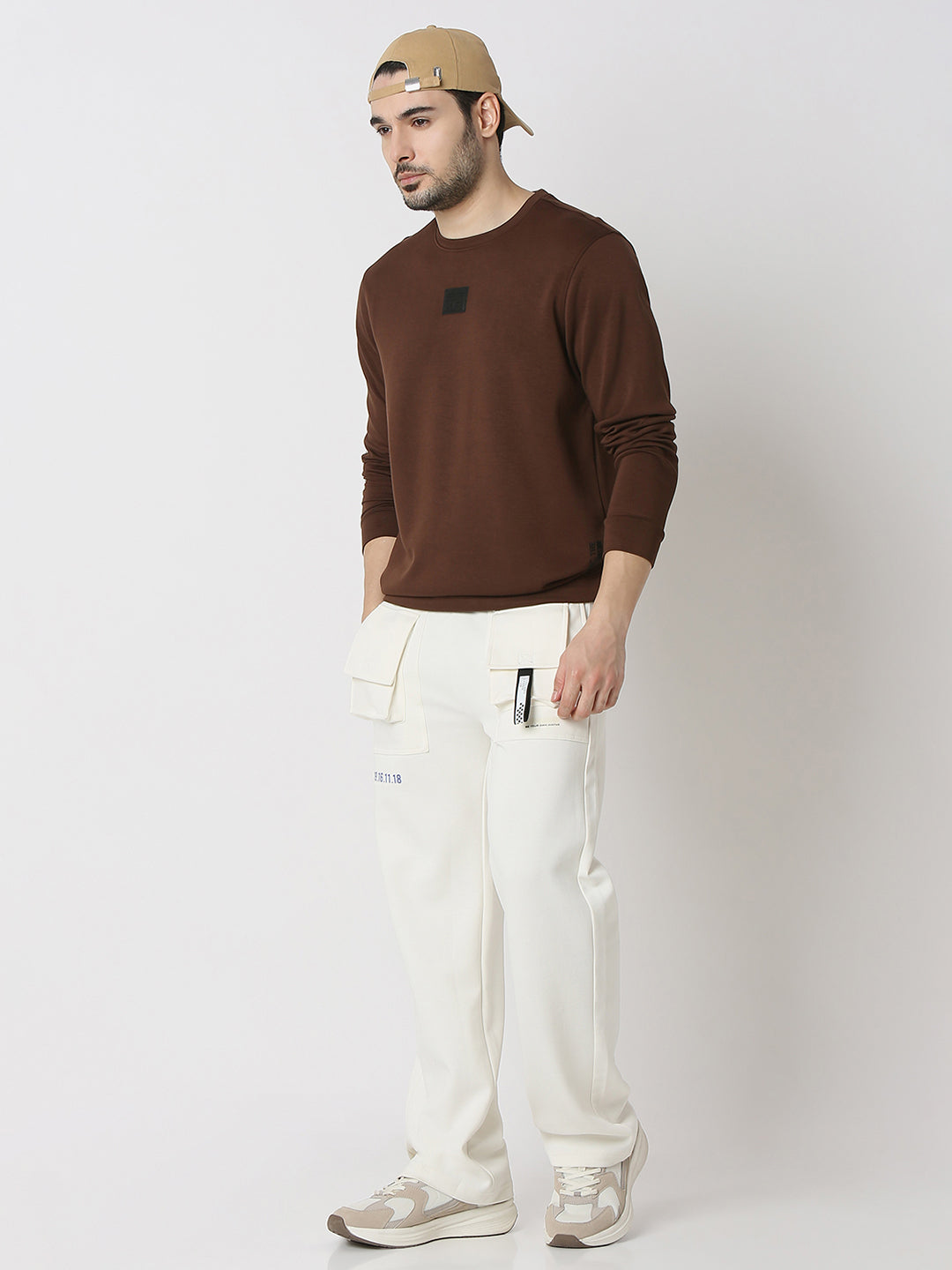 Spykar Bison Brown Cotton Poly Slim Fit Sweatshirt For Men