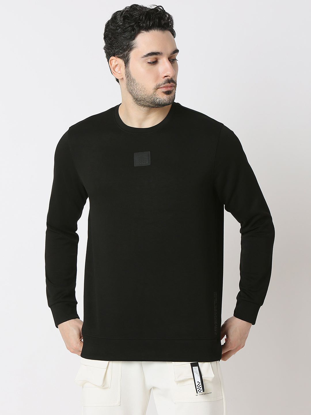 Spykar Black Cotton Poly Slim Fit Sweatshirt For Men