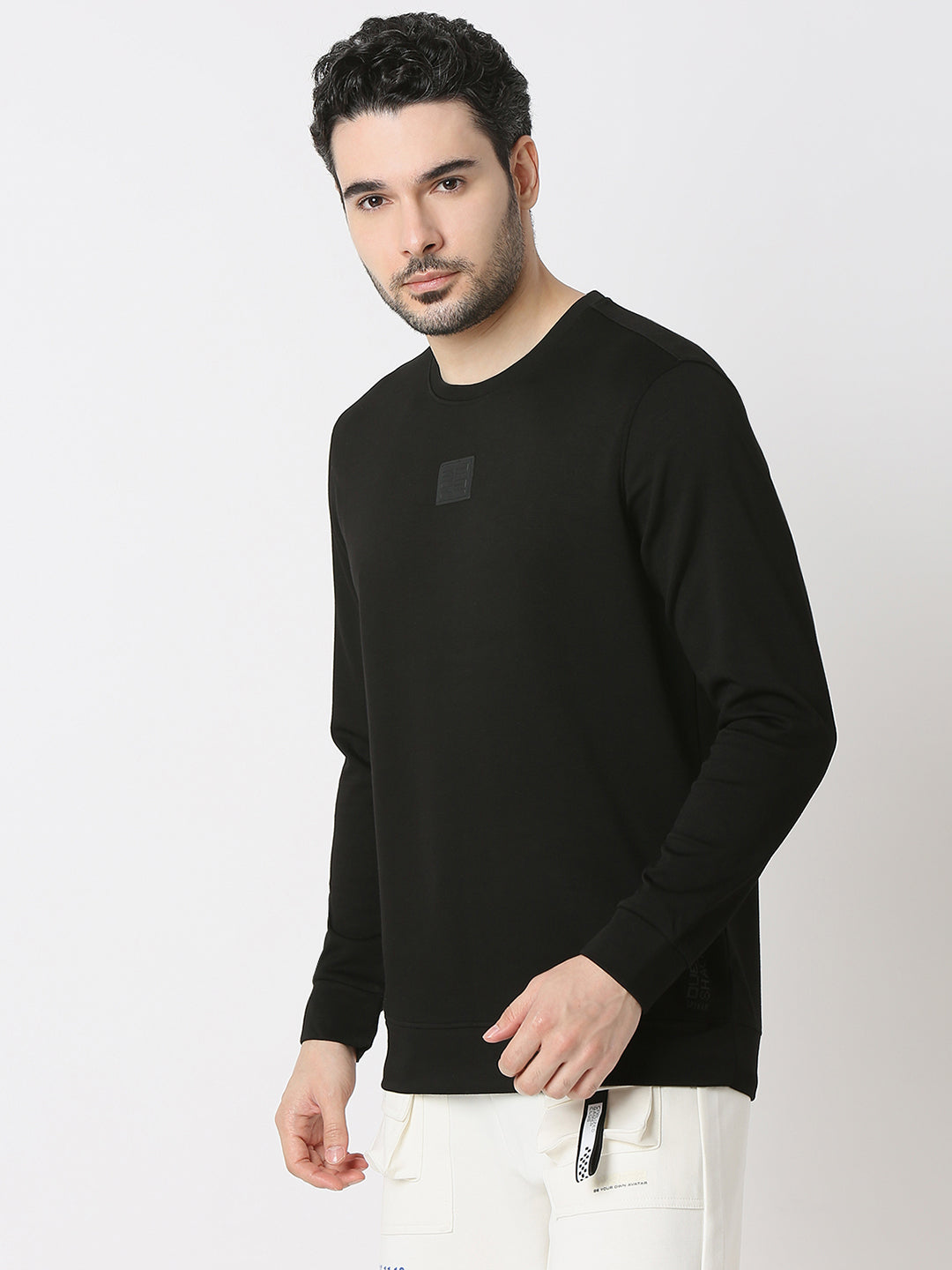 Spykar Black Cotton Poly Slim Fit Sweatshirt For Men