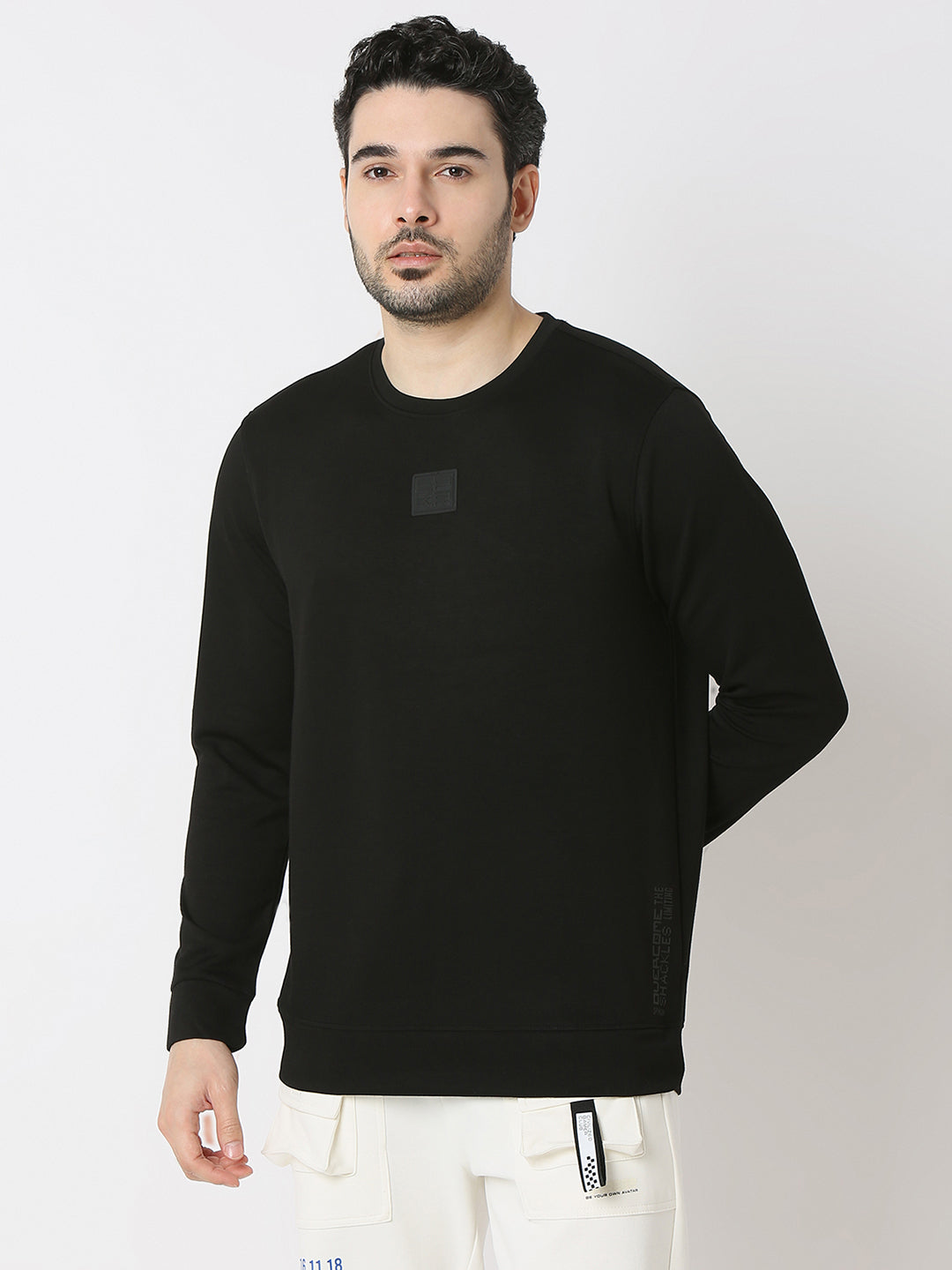 Spykar Black Cotton Poly Slim Fit Sweatshirt For Men