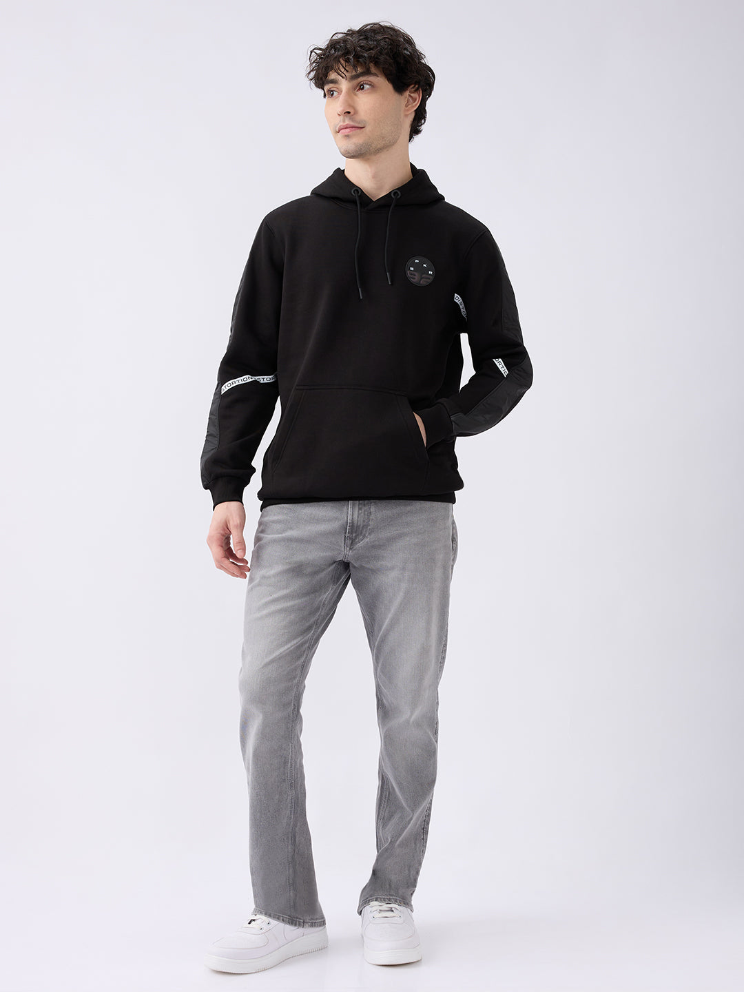 Spykar Solid Black Regular Fit Sweatshirts For Men