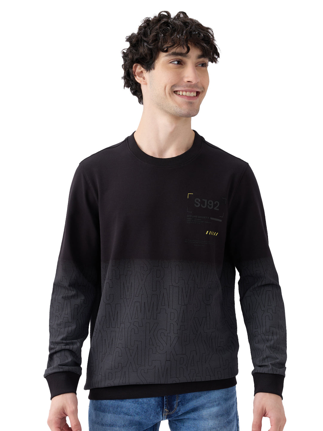 Spykar Solid Black Slim Fit Sweatshirts For Men
