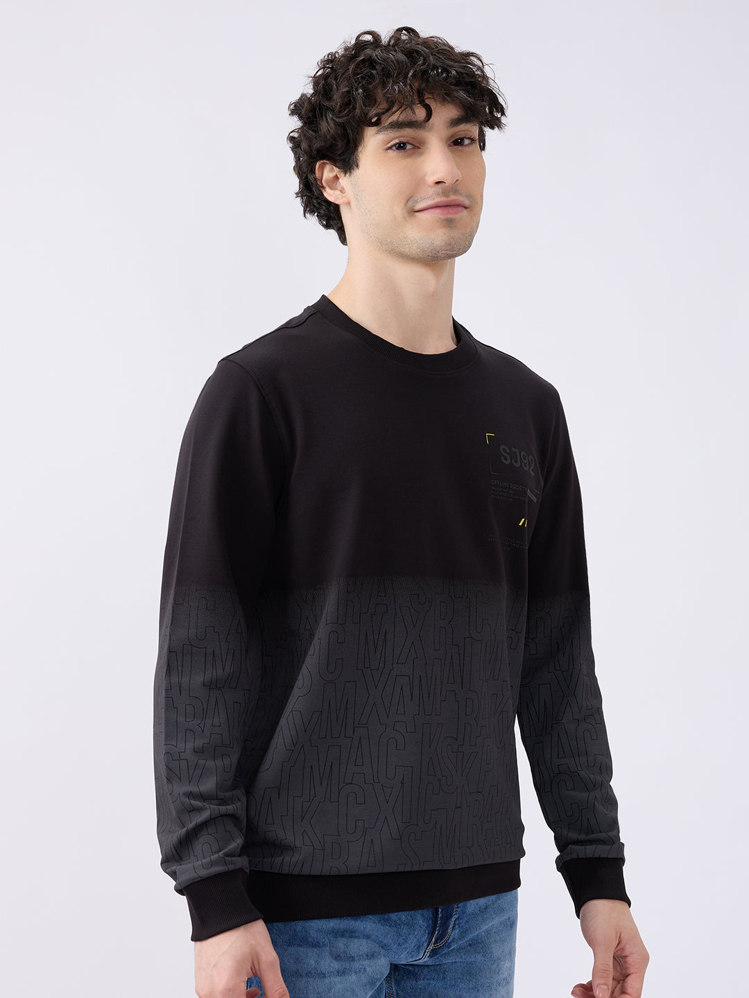 Spykar Solid Black Slim Fit Sweatshirts For Men