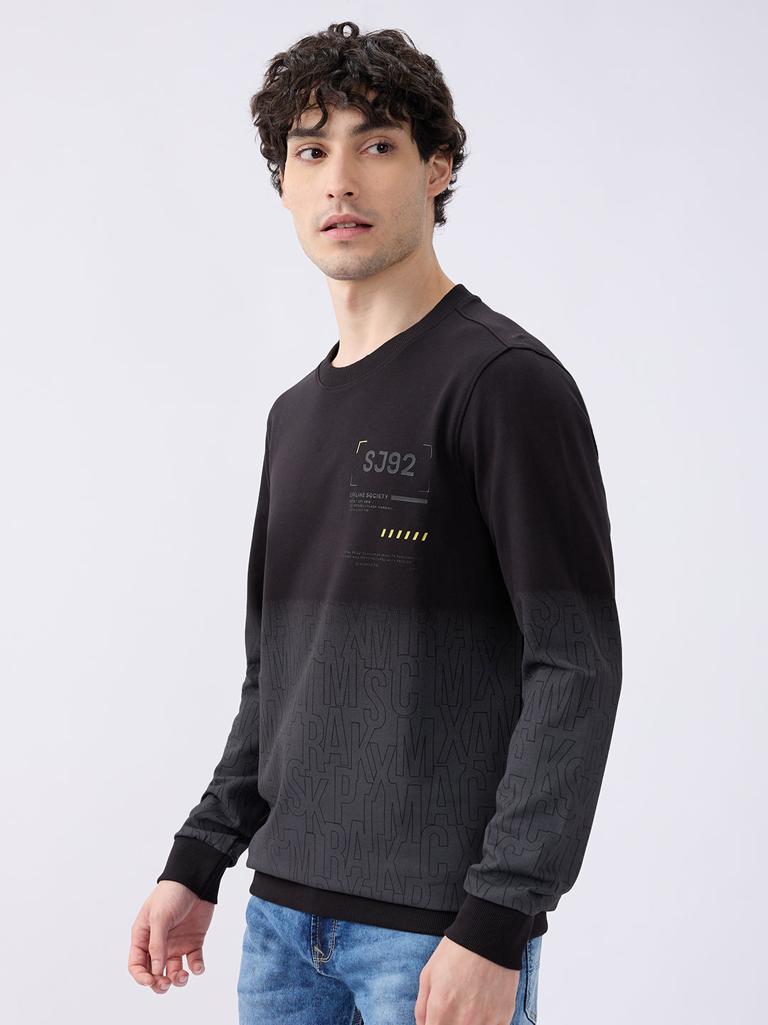 Spykar Solid Black Slim Fit Sweatshirts For Men