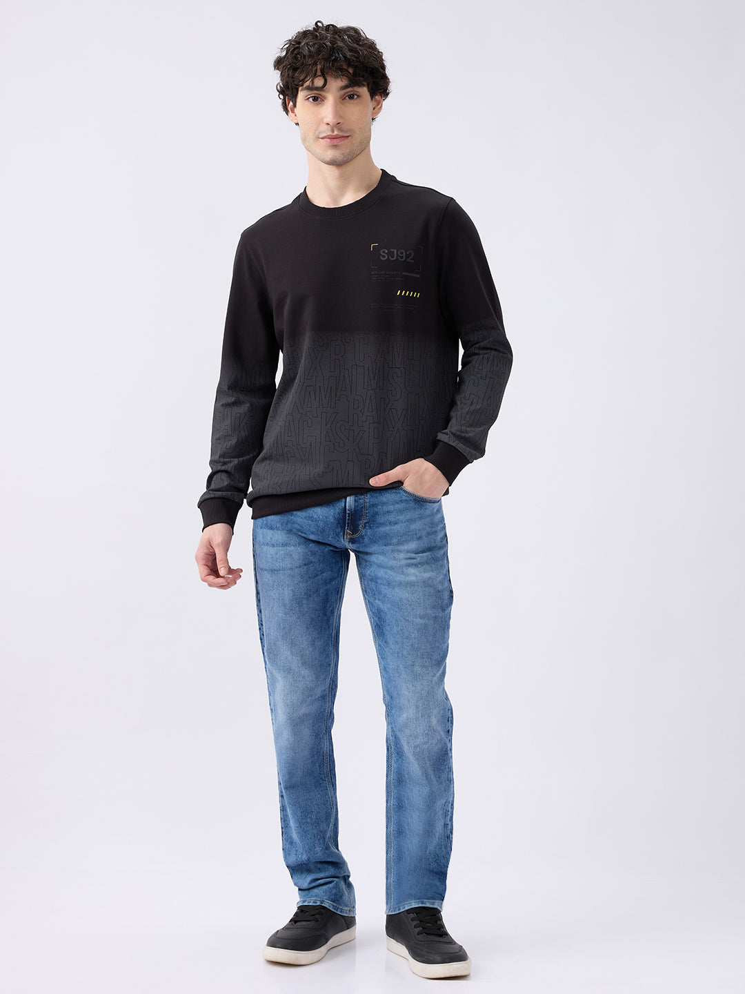 Spykar Solid Black Slim Fit Sweatshirts For Men