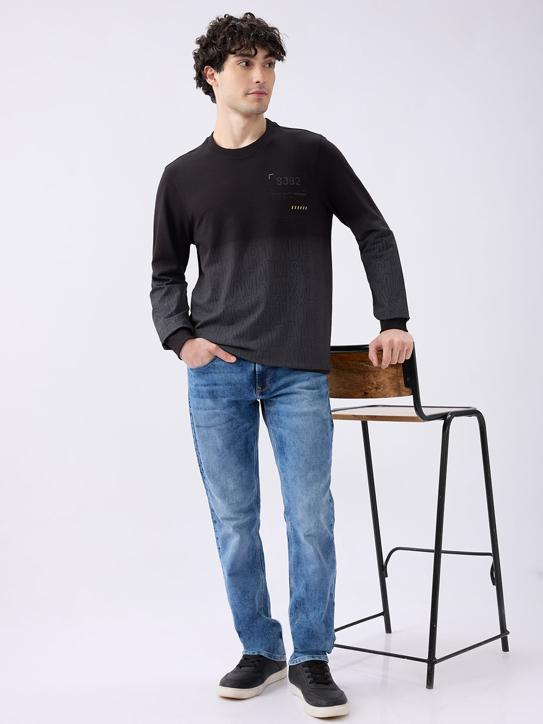 Spykar Solid Black Slim Fit Sweatshirts For Men