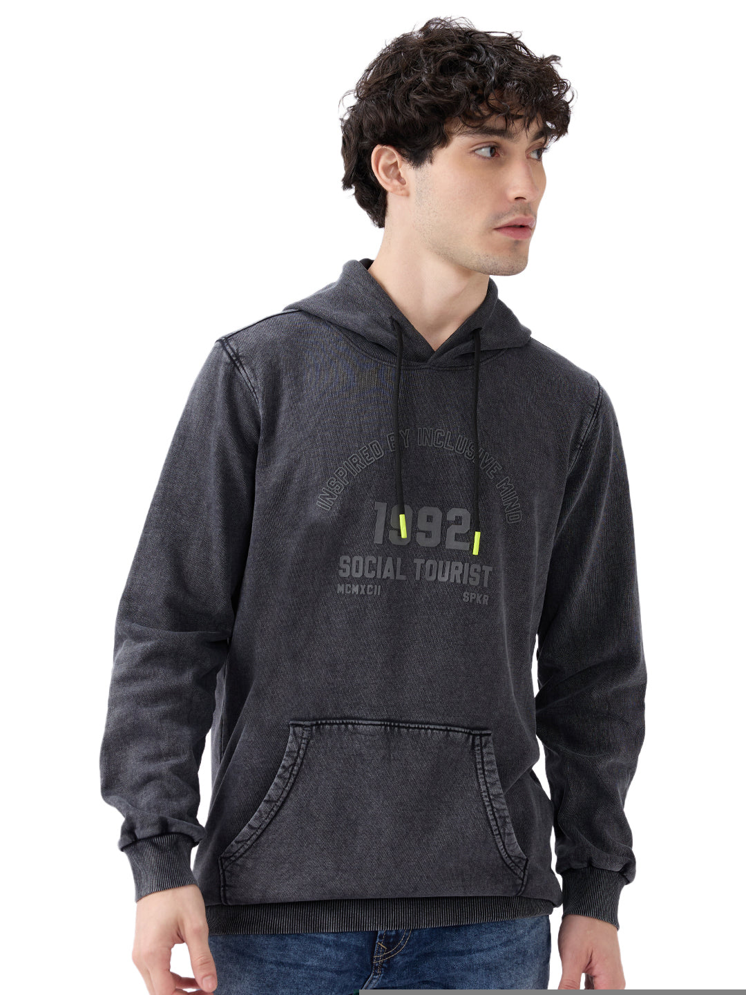 Spykar Solid Black Regular Fit Sweatshirts For Men