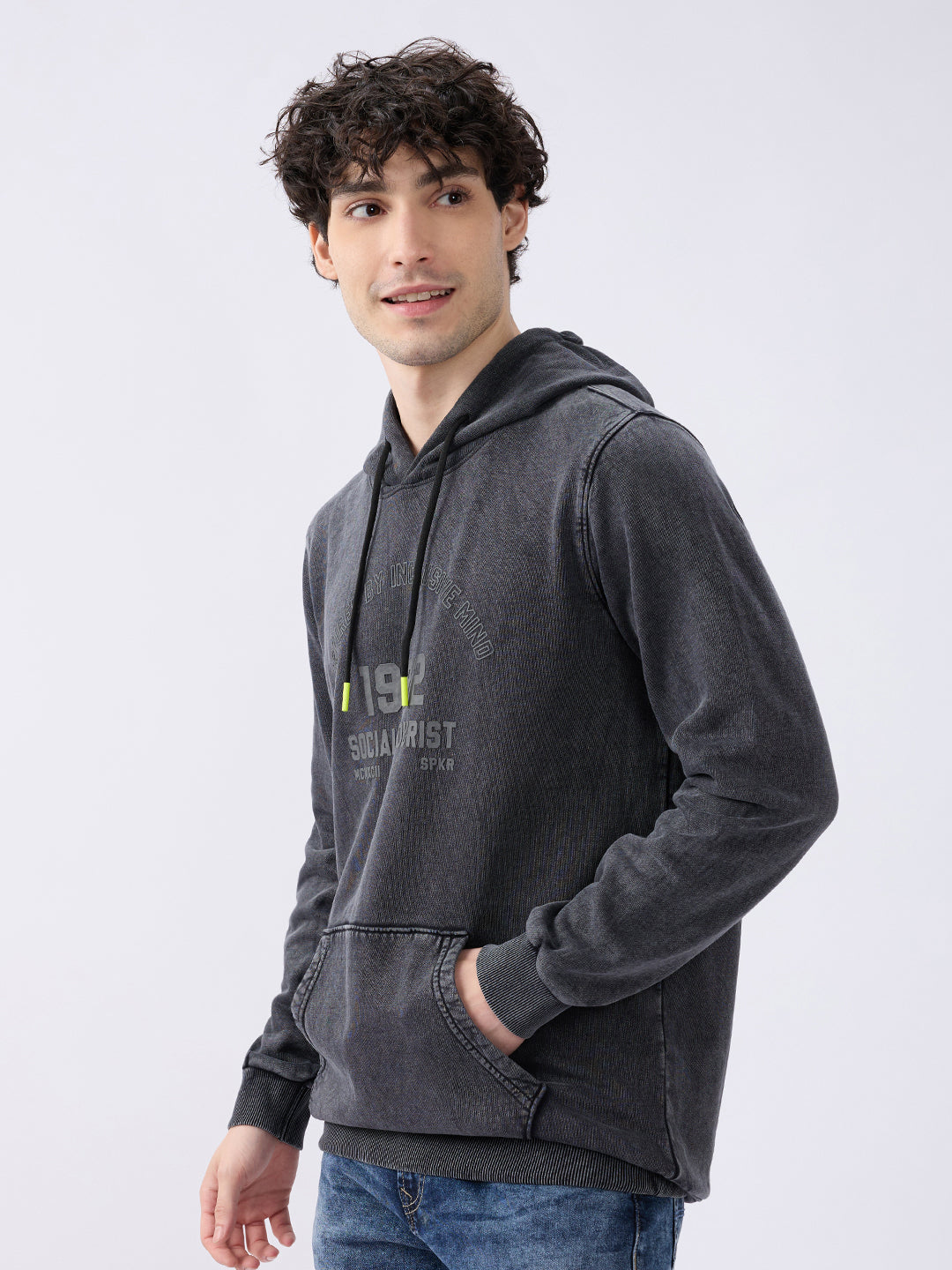 Spykar Solid Black Regular Fit Sweatshirts For Men