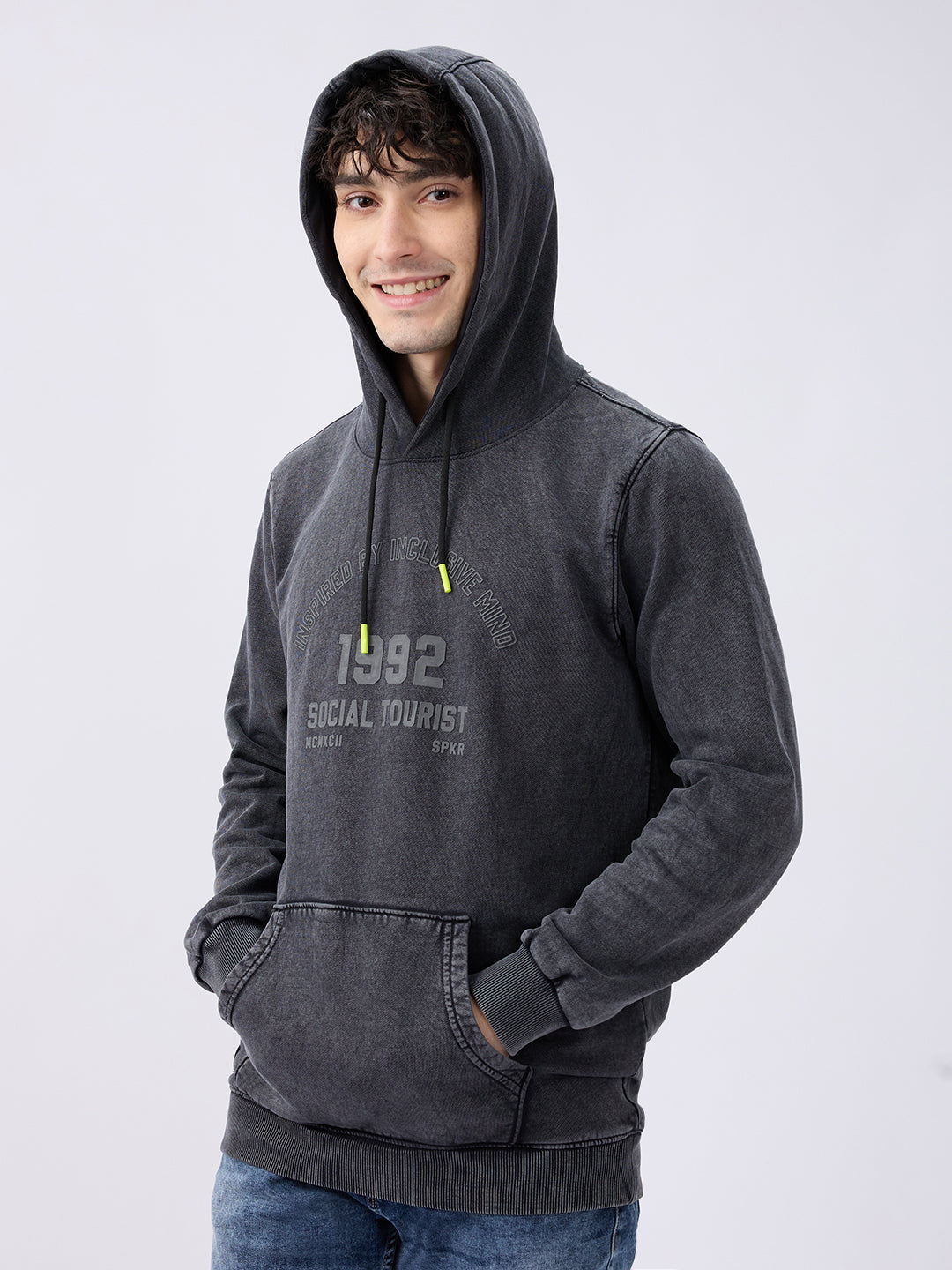 Spykar Solid Black Regular Fit Sweatshirts For Men