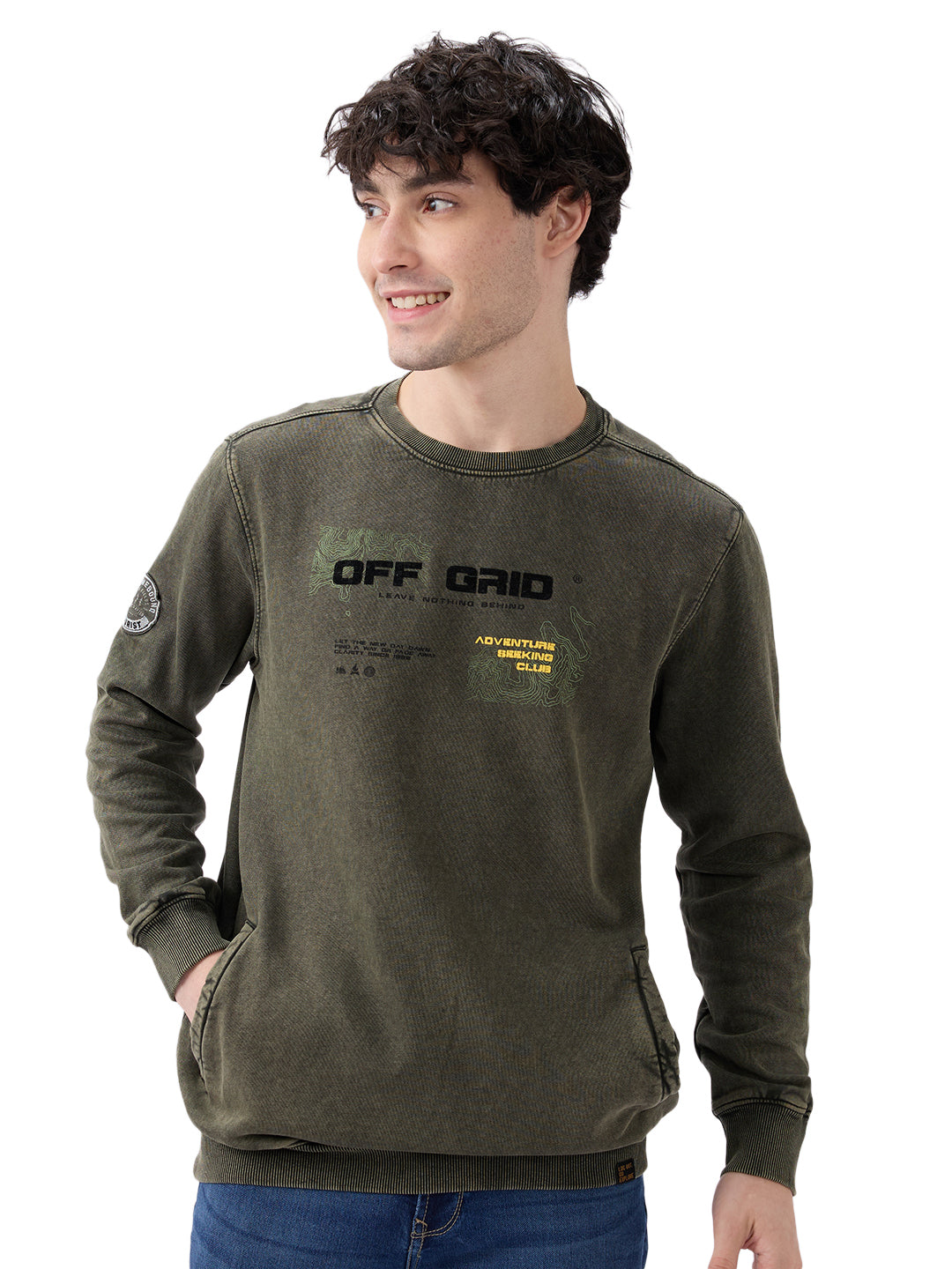 Spykar Solid Military Green Slim Fit Sweatshirts For Men