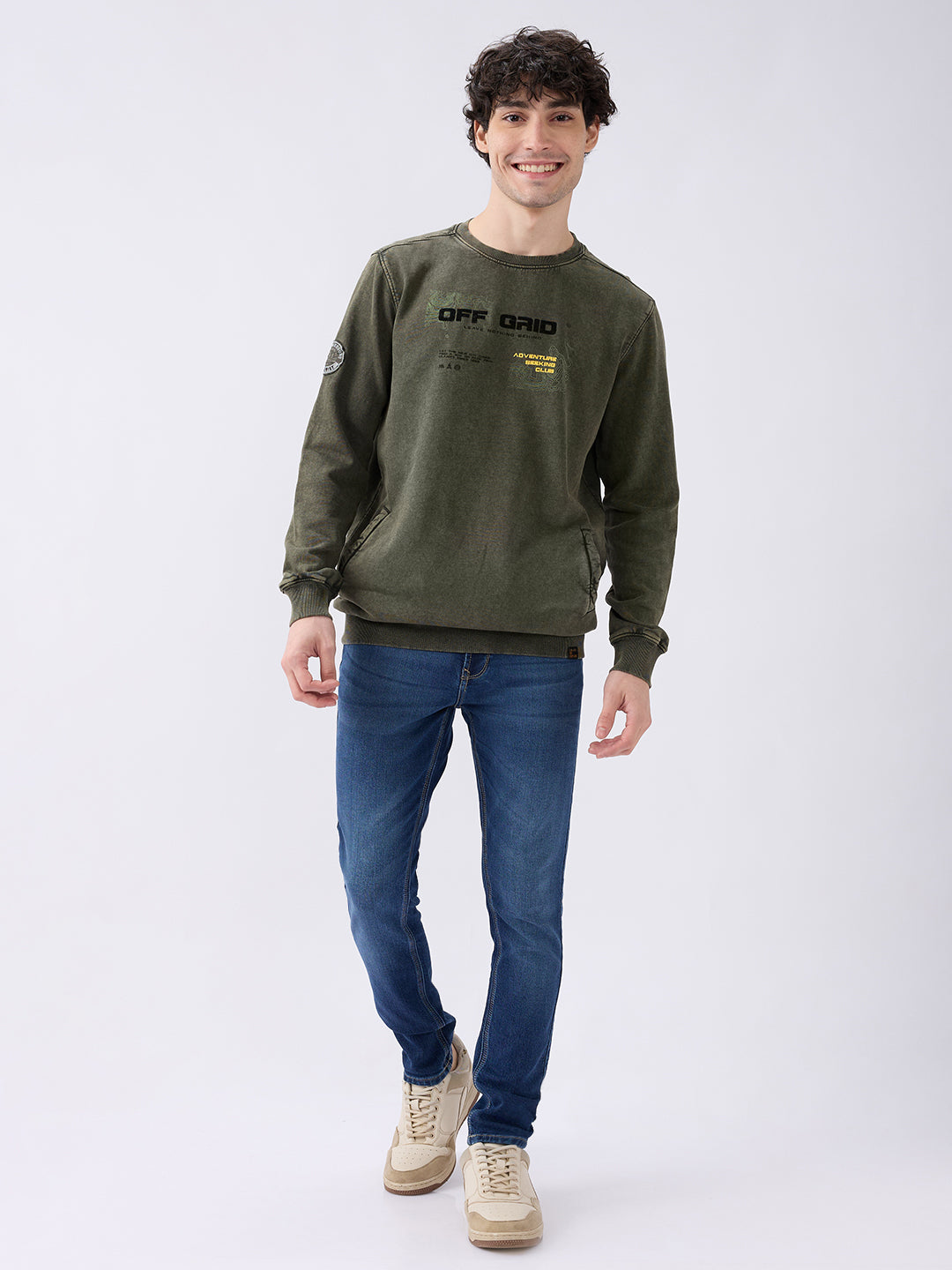 Spykar Solid Military Green Slim Fit Sweatshirts For Men