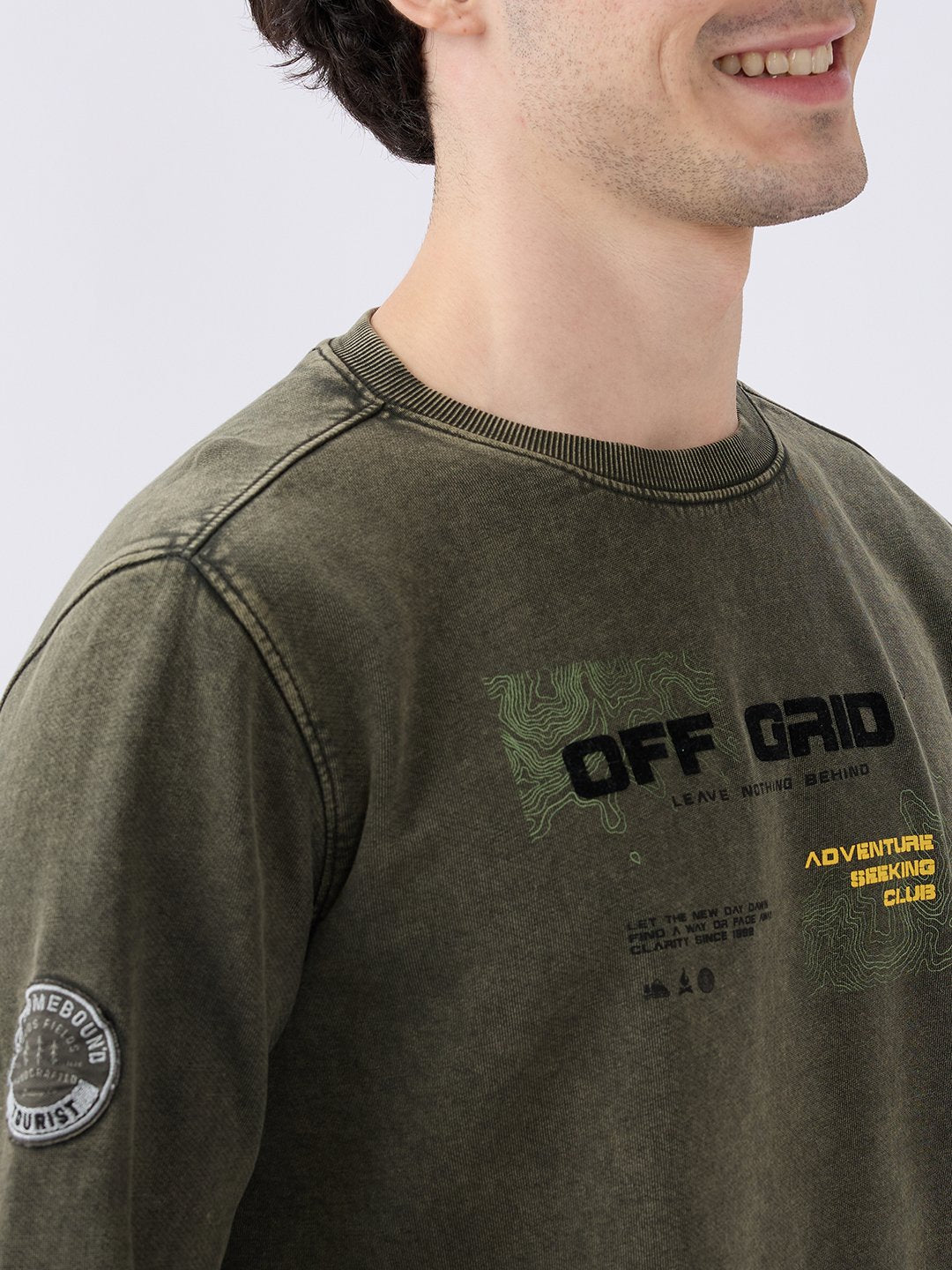 Spykar Solid Military Green Slim Fit Sweatshirts For Men