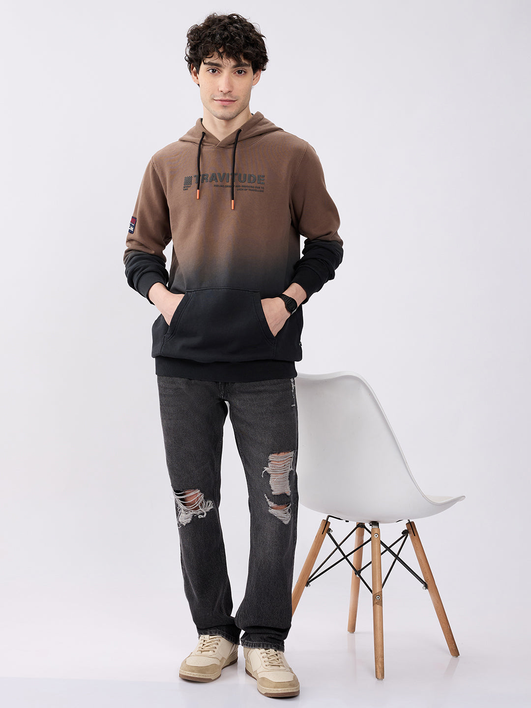 Spykar Dusty Khaki Regular Fit Casual Sweatshirts For Men