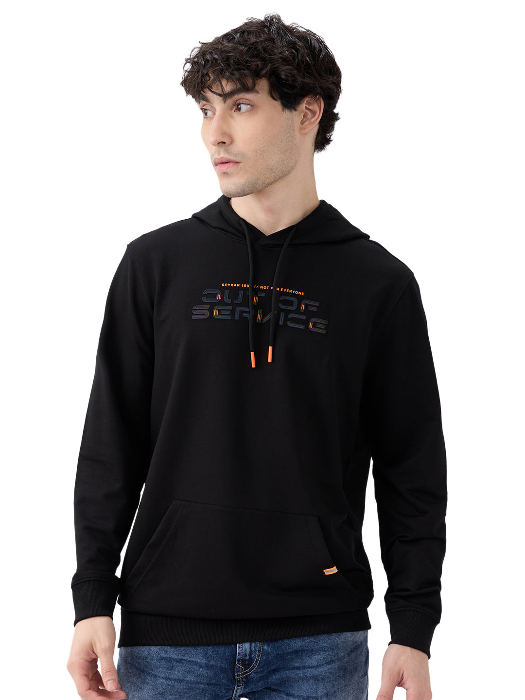 Spykar Solid Black Regular Fit Sweatshirts For Men