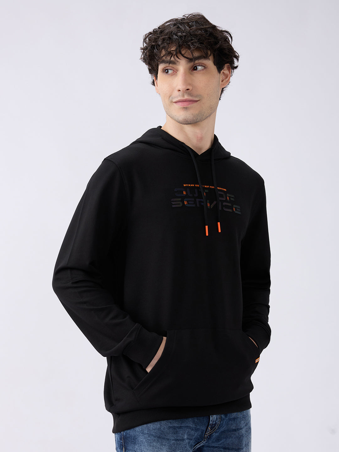 Spykar Solid Black Regular Fit Sweatshirts For Men