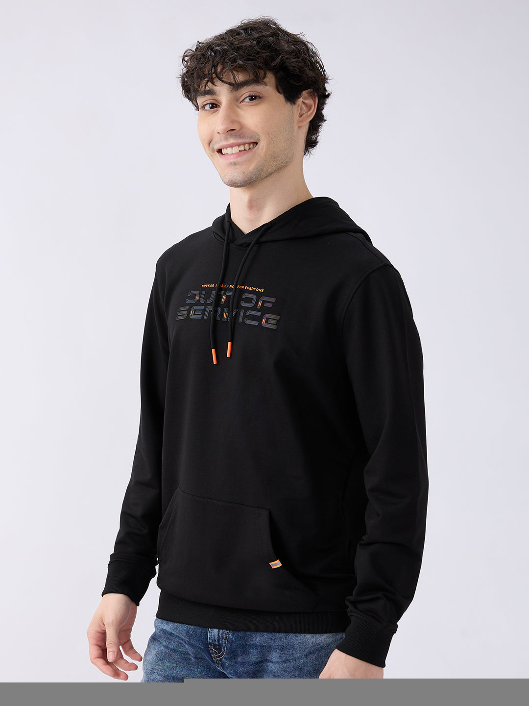 Spykar Solid Black Regular Fit Sweatshirts For Men