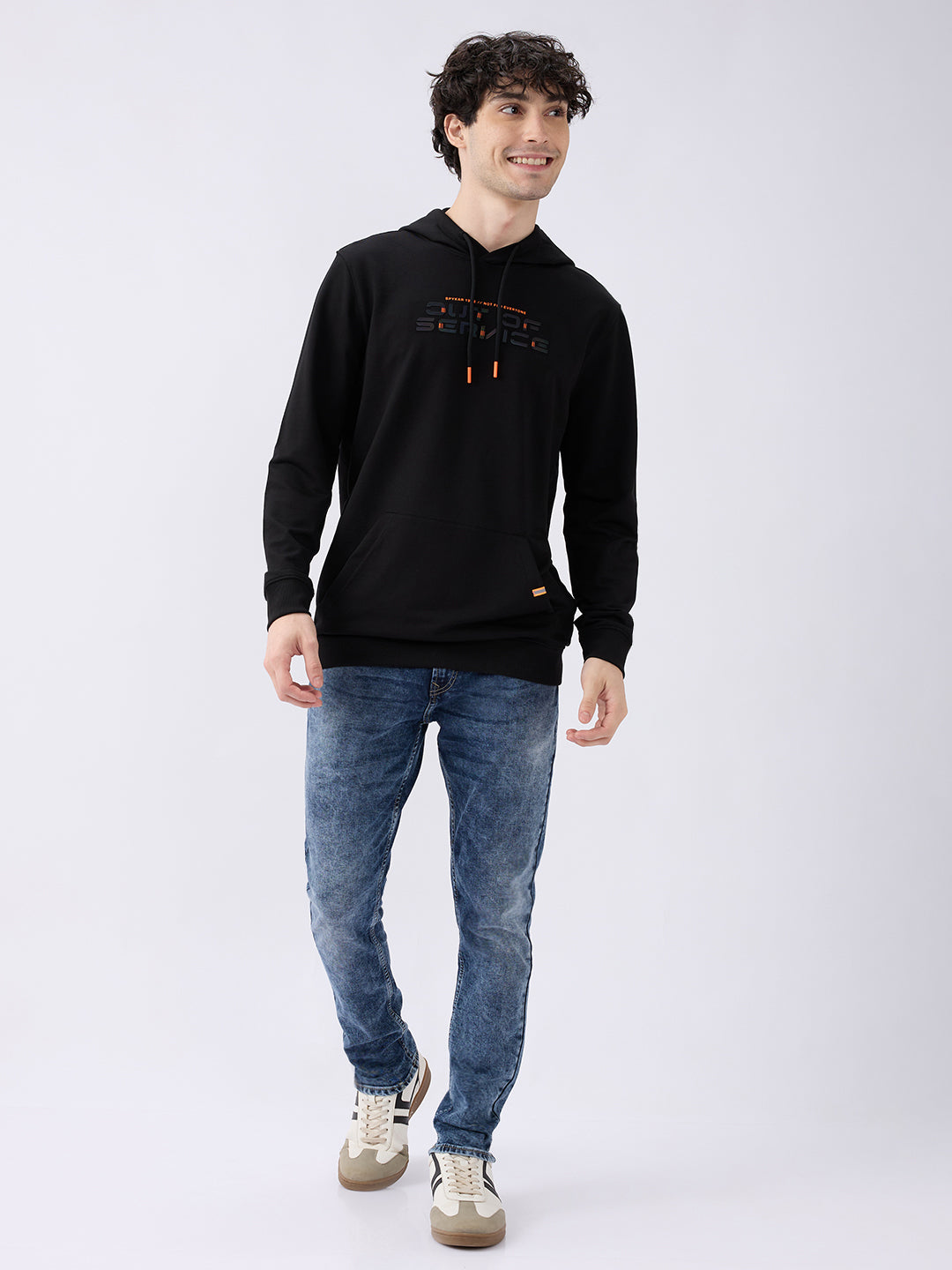 Spykar Solid Black Regular Fit Sweatshirts For Men