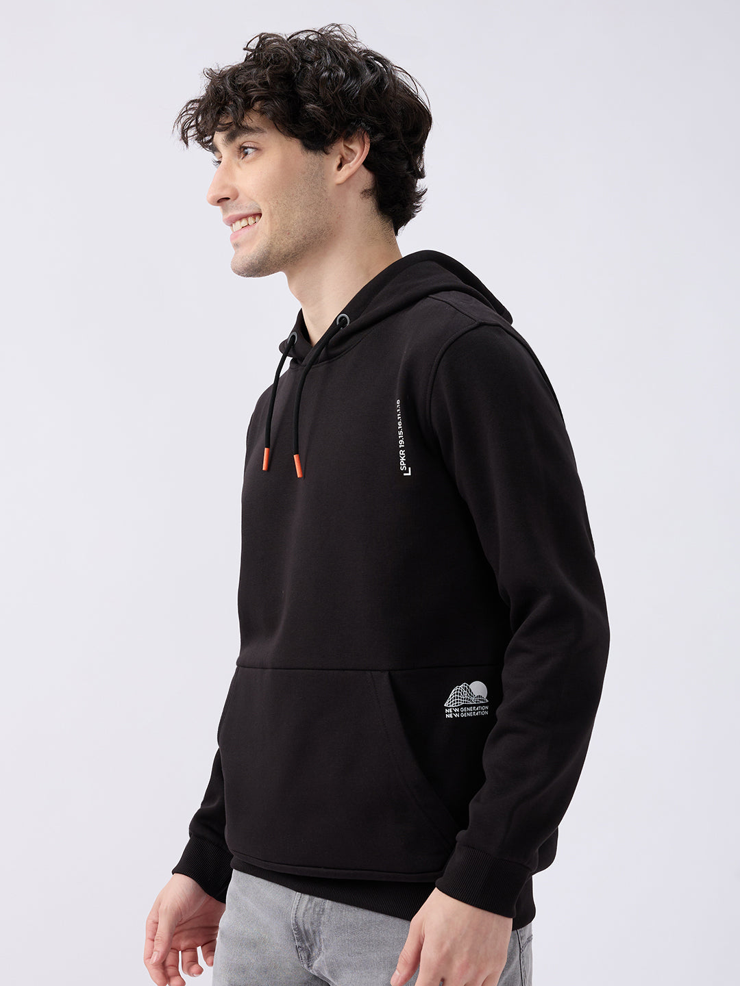Spykar Solid Black Regular Fit Sweatshirts For Men