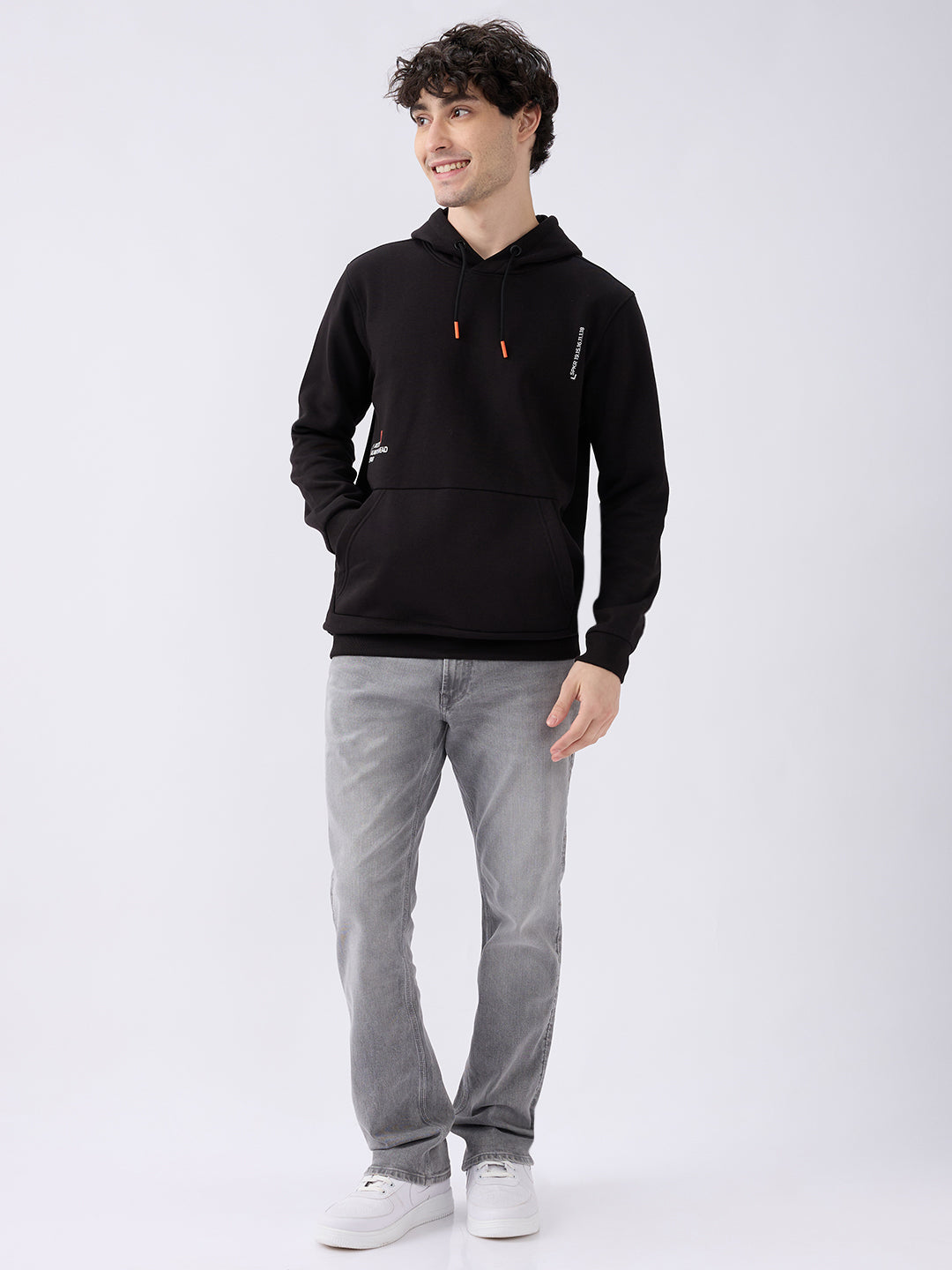 Spykar Solid Black Regular Fit Sweatshirts For Men