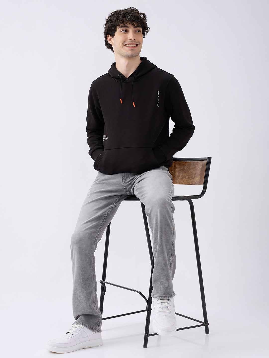 Spykar Solid Black Regular Fit Sweatshirts For Men