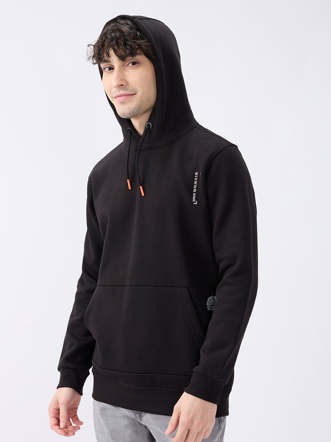 Spykar Solid Black Regular Fit Sweatshirts For Men