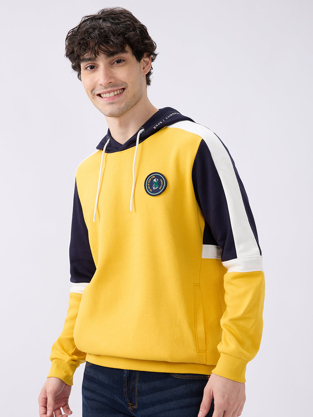 Spykar Solid Chrome Yellow Regular Fit Sweatshirts For Men