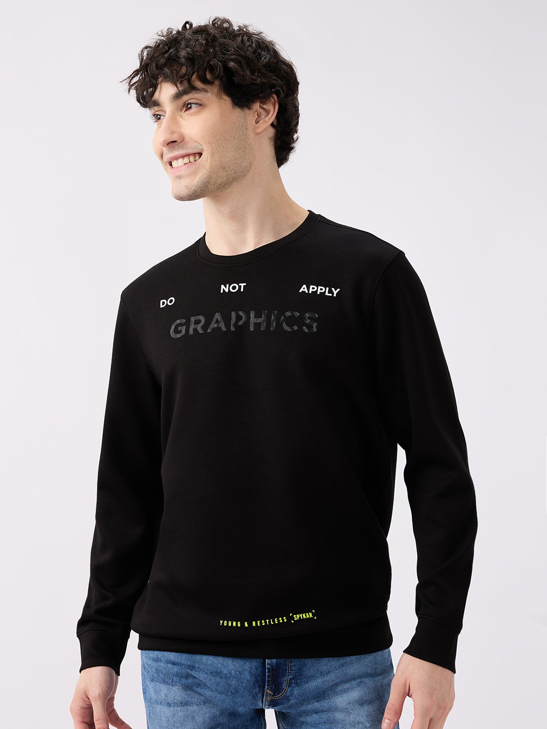 Spykar Black Slim Fit Casual Sweatshirts For Men