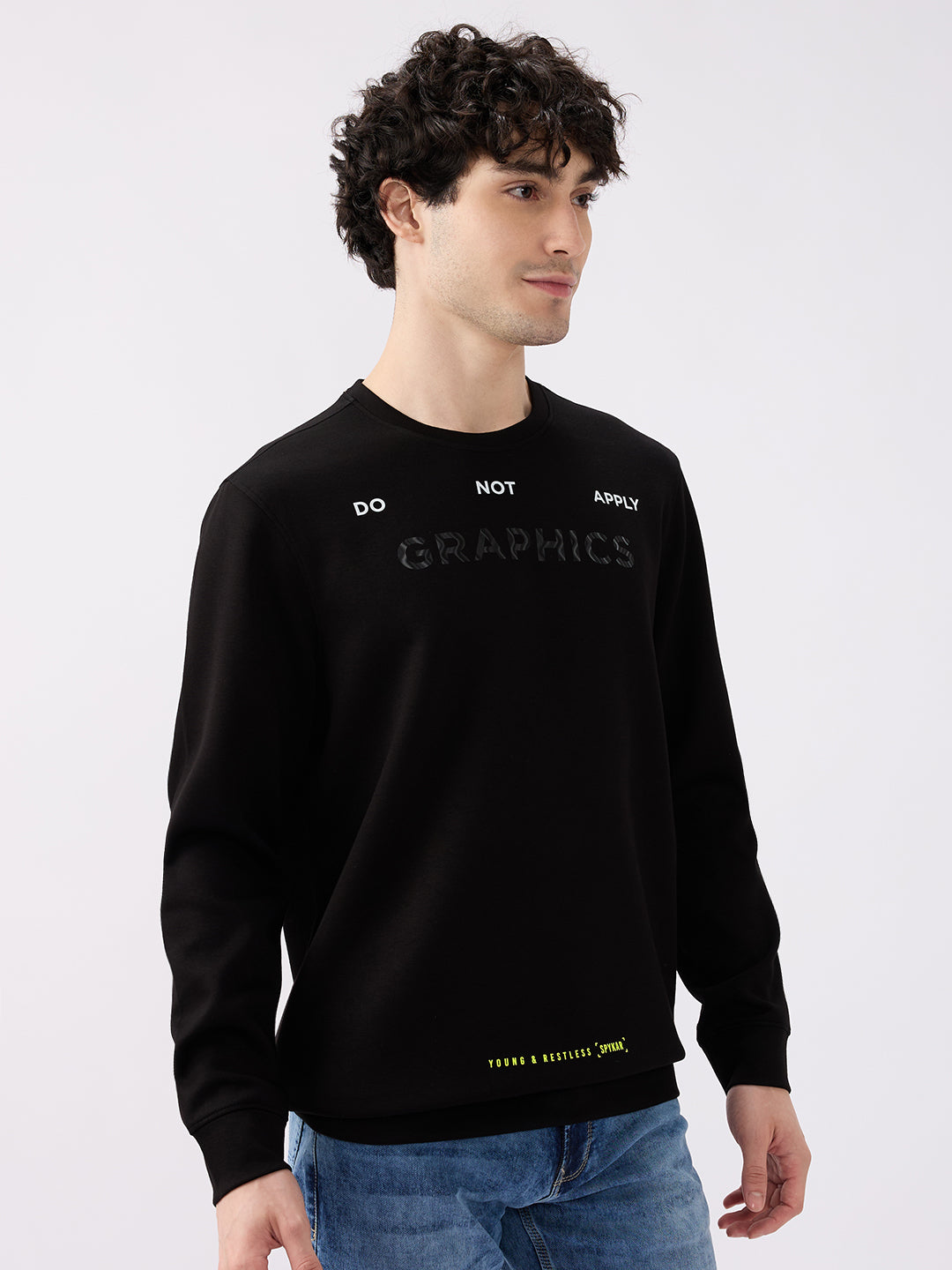 Spykar Black Slim Fit Casual Sweatshirts For Men