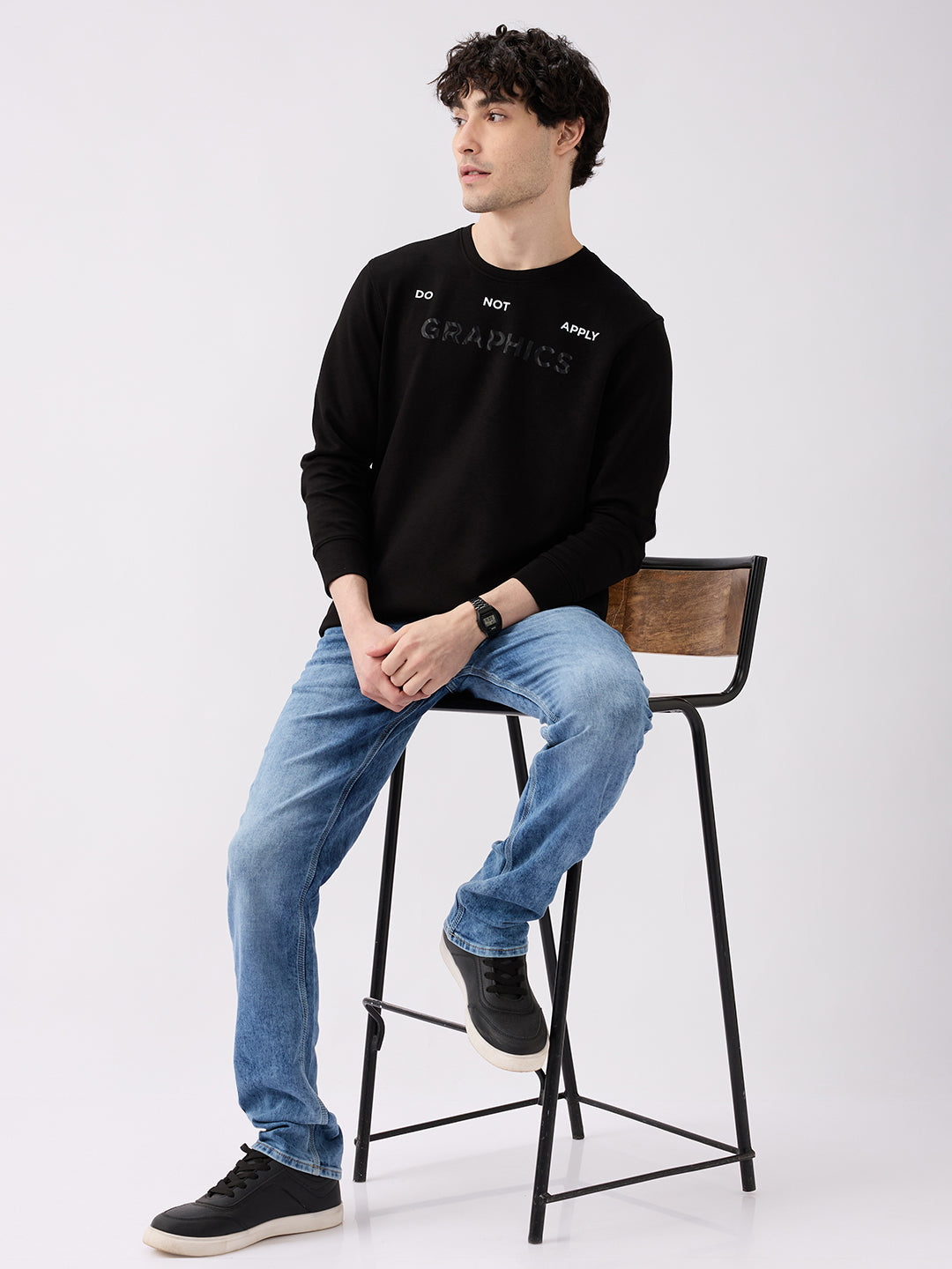 Spykar Black Slim Fit Casual Sweatshirts For Men