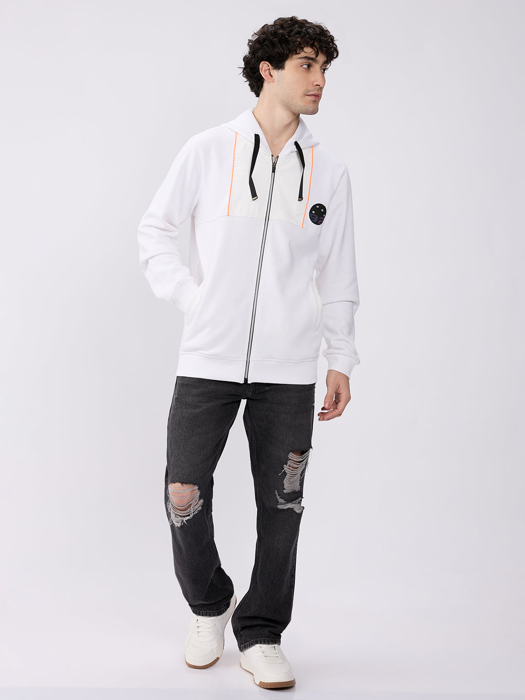 Spykar Solid White Regular Fit Sweatshirts For Men