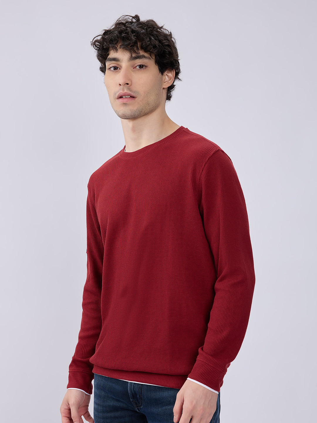 Spykar Solid Deep Red Slim Fit Sweatshirts For Men