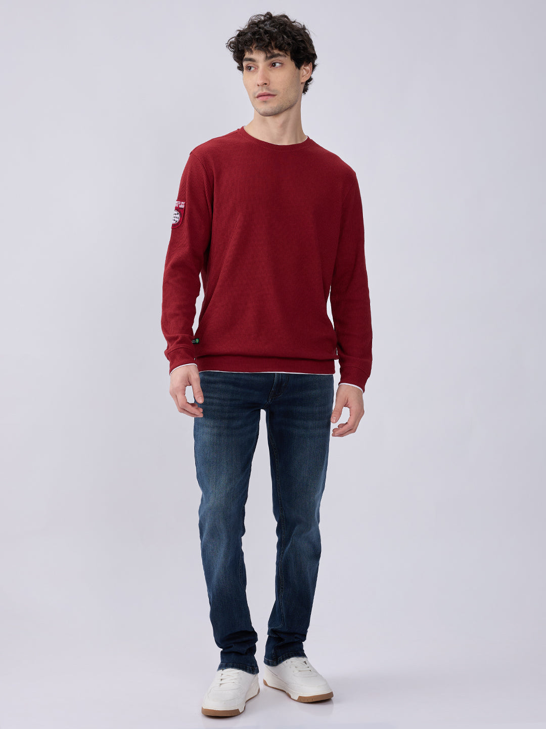 Spykar Solid Deep Red Slim Fit Sweatshirts For Men