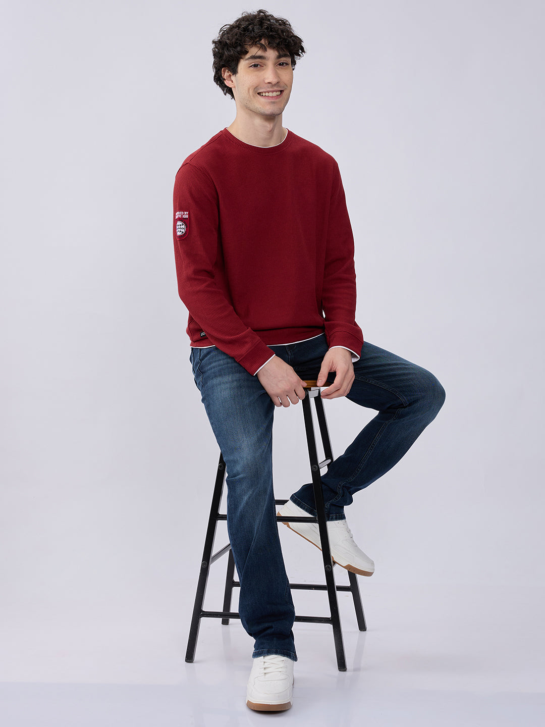 Spykar Solid Deep Red Slim Fit Sweatshirts For Men