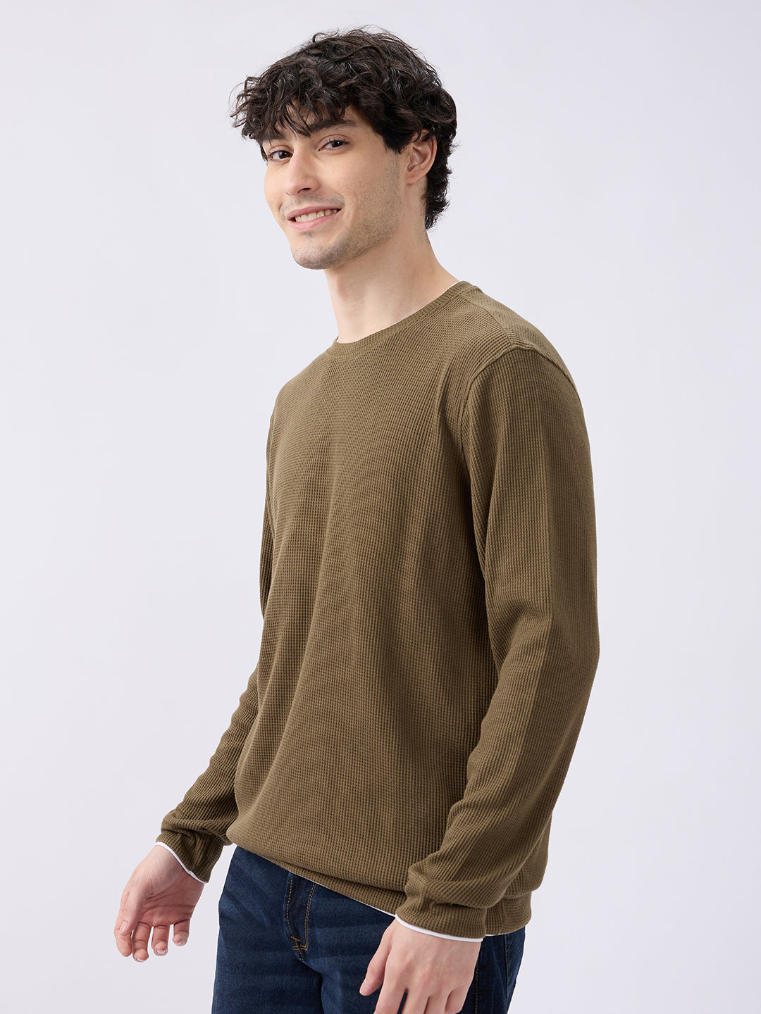 Spykar Solid Military Green Slim Fit Sweatshirts For Men