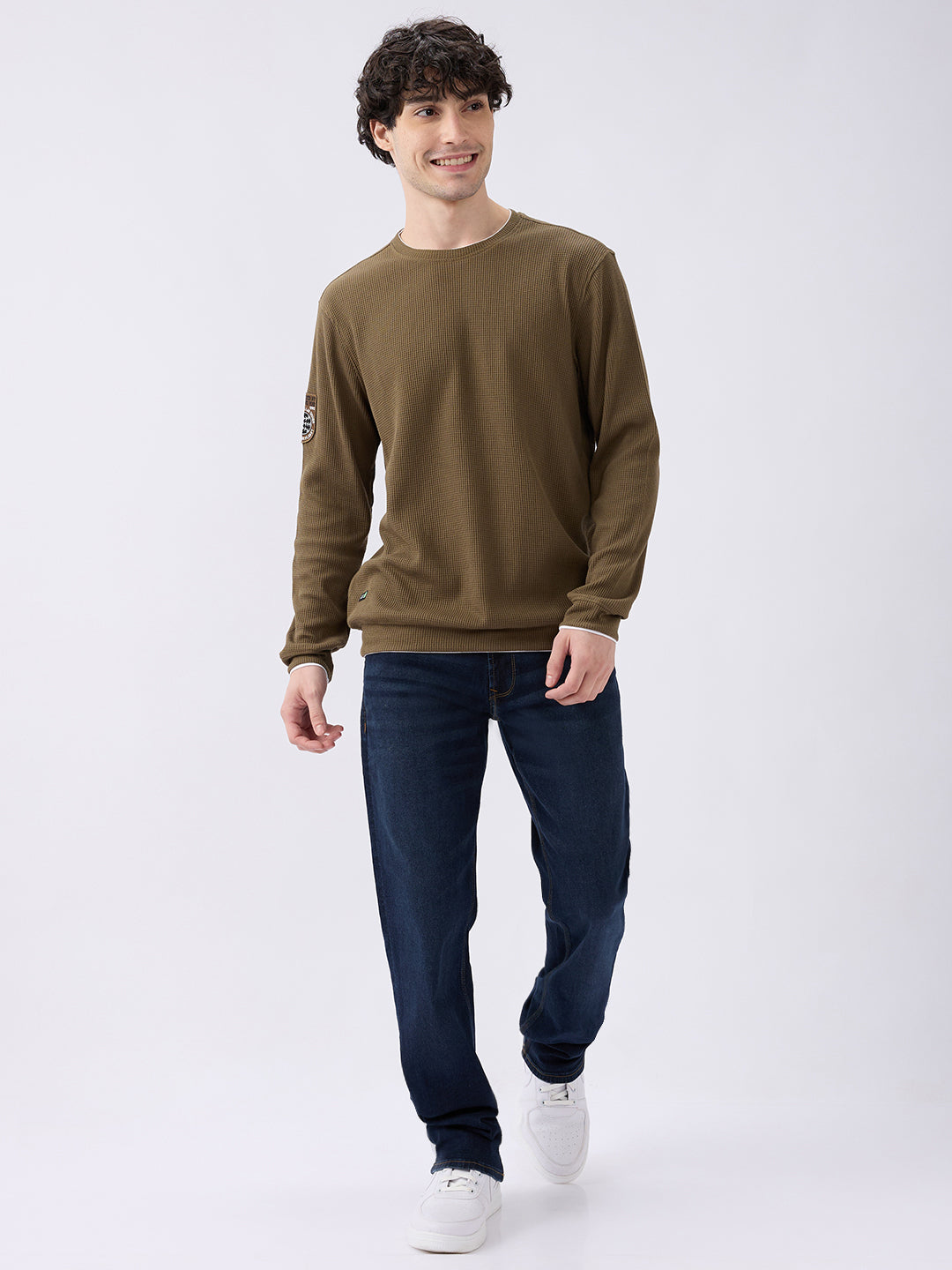 Spykar Solid Military Green Slim Fit Sweatshirts For Men