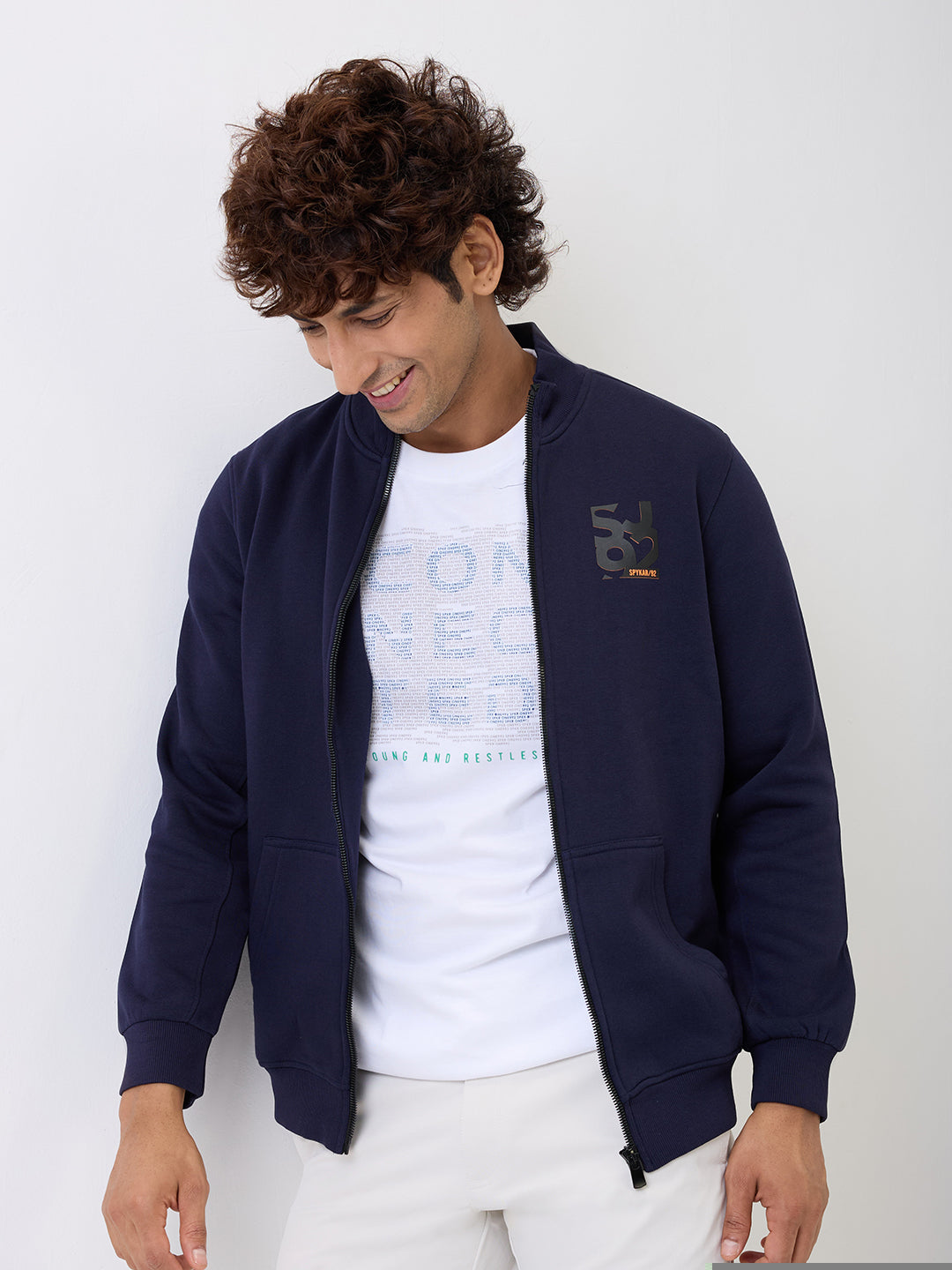 Spykar Navy Blue Regular Fit Casual Sweatshirts For Men