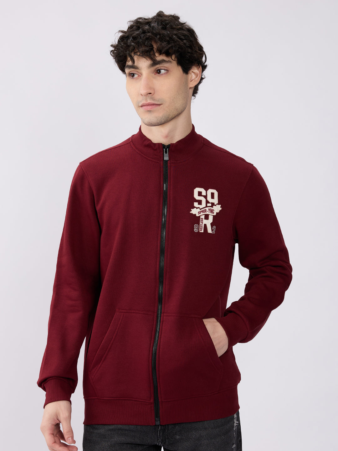 Spykar Wine Red Regular Fit Casual Sweatshirts For Men