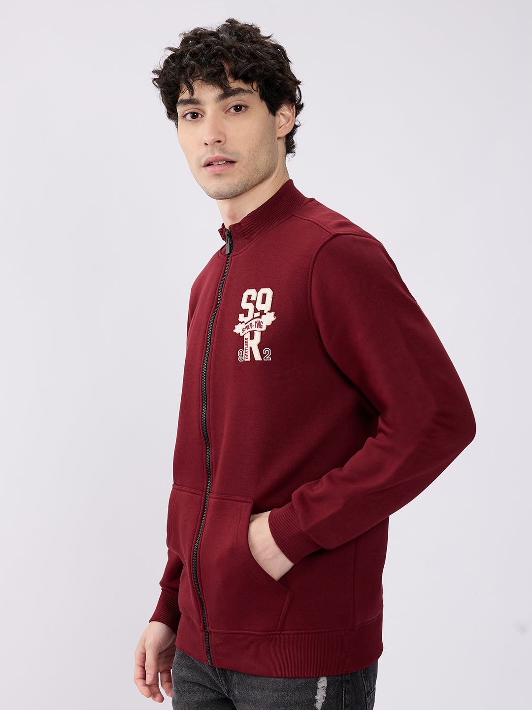 Spykar Wine Red Regular Fit Casual Sweatshirts For Men