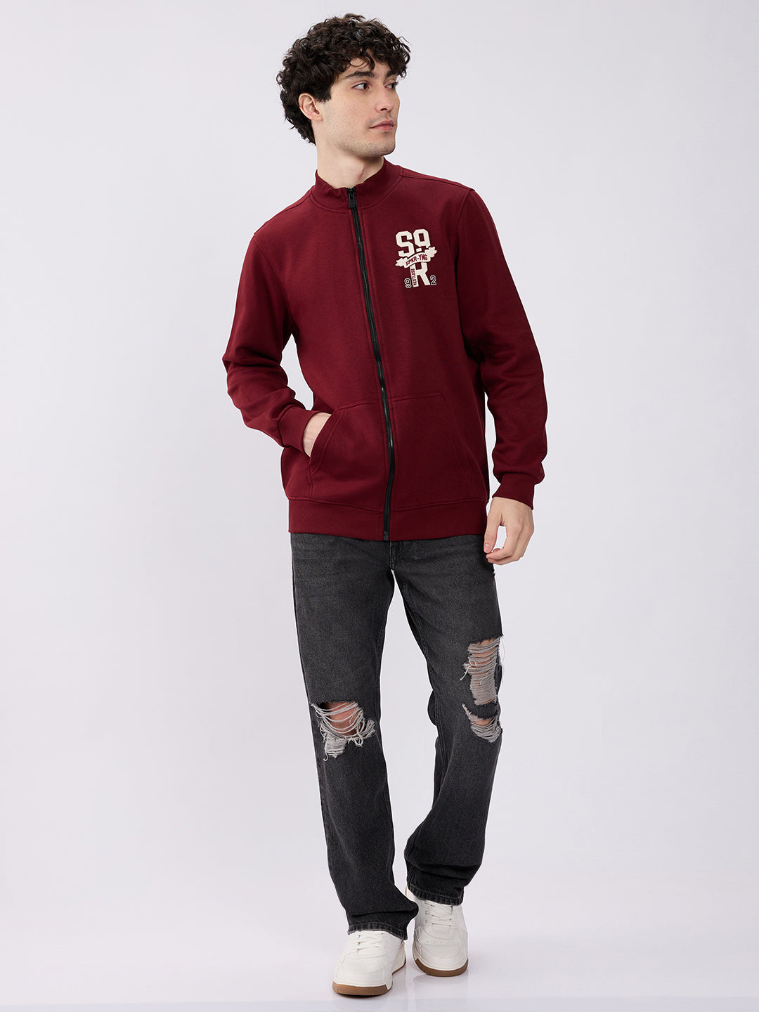 Spykar Wine Red Regular Fit Casual Sweatshirts For Men