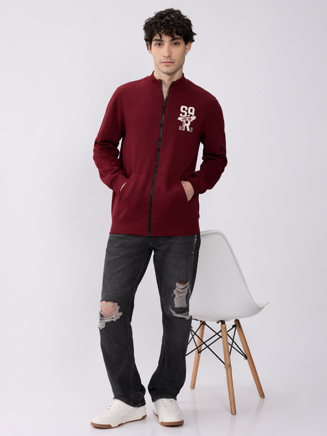 Spykar Wine Red Regular Fit Casual Sweatshirts For Men