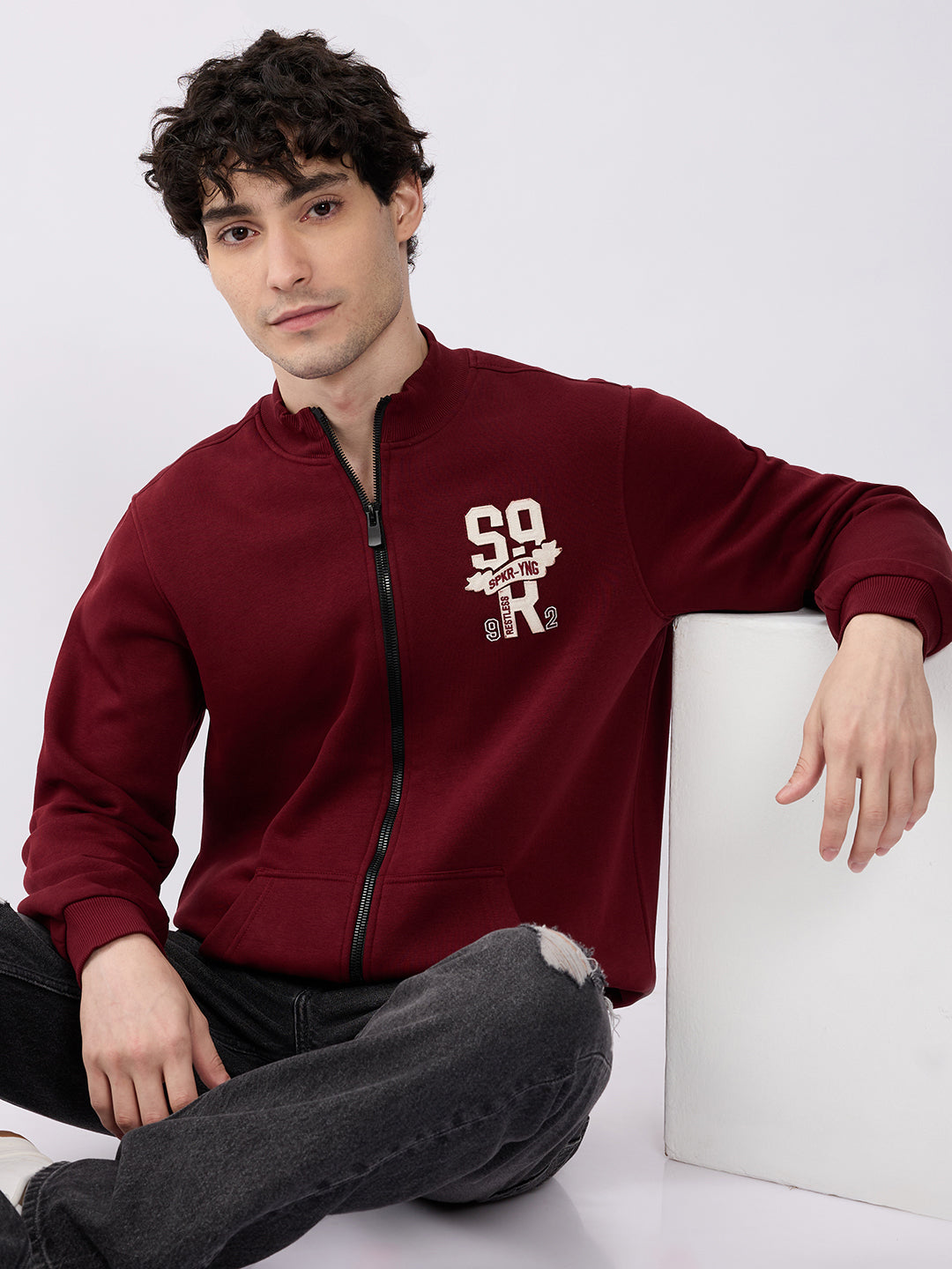 Spykar Wine Red Regular Fit Casual Sweatshirts For Men