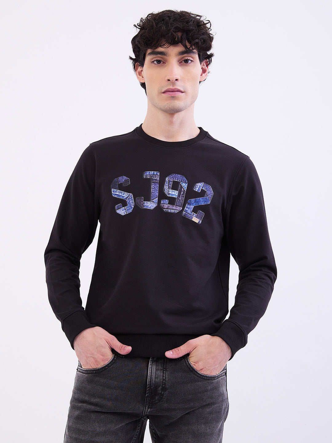 Spykar Black Slim Fit Casual Sweatshirts For Men
