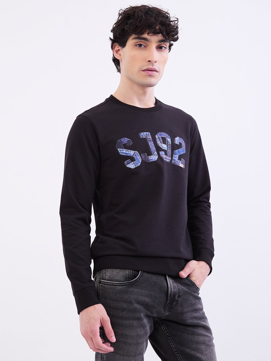 Spykar Black Slim Fit Casual Sweatshirts For Men