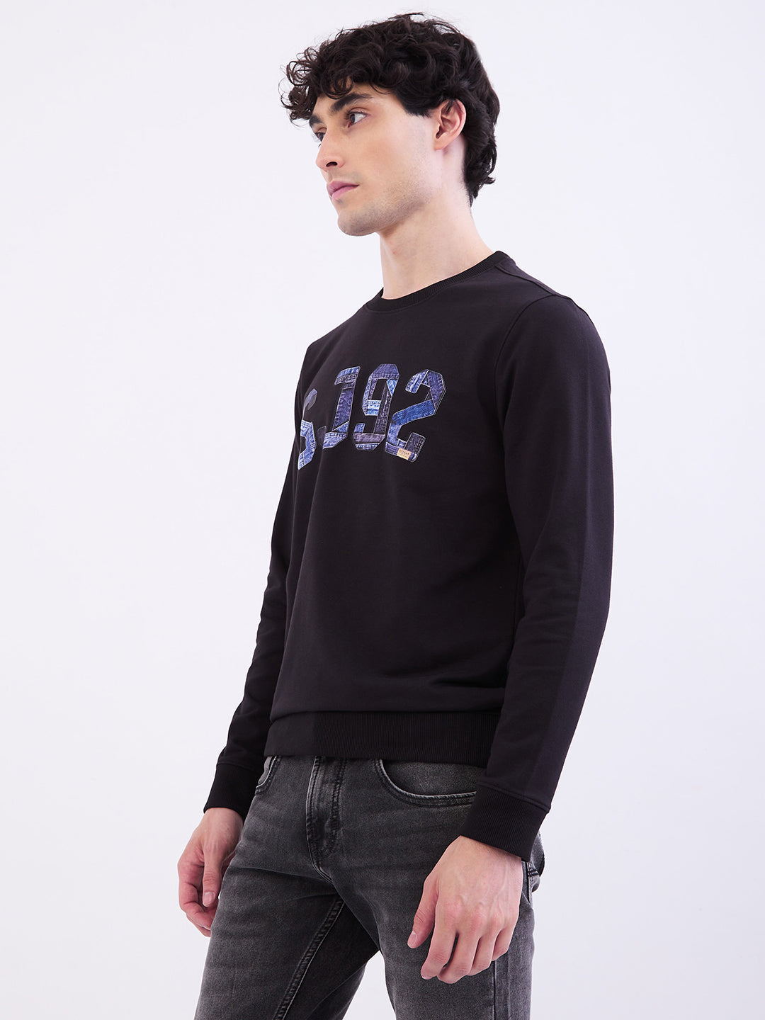 Spykar Black Slim Fit Casual Sweatshirts For Men