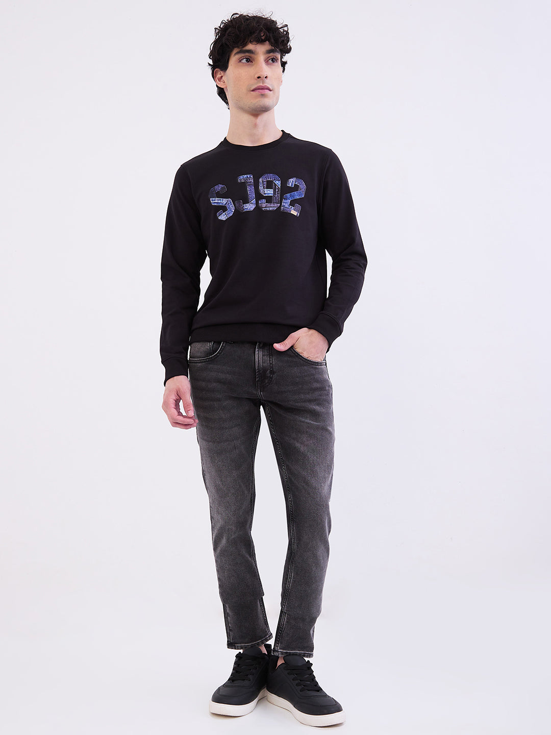 Spykar Black Slim Fit Casual Sweatshirts For Men
