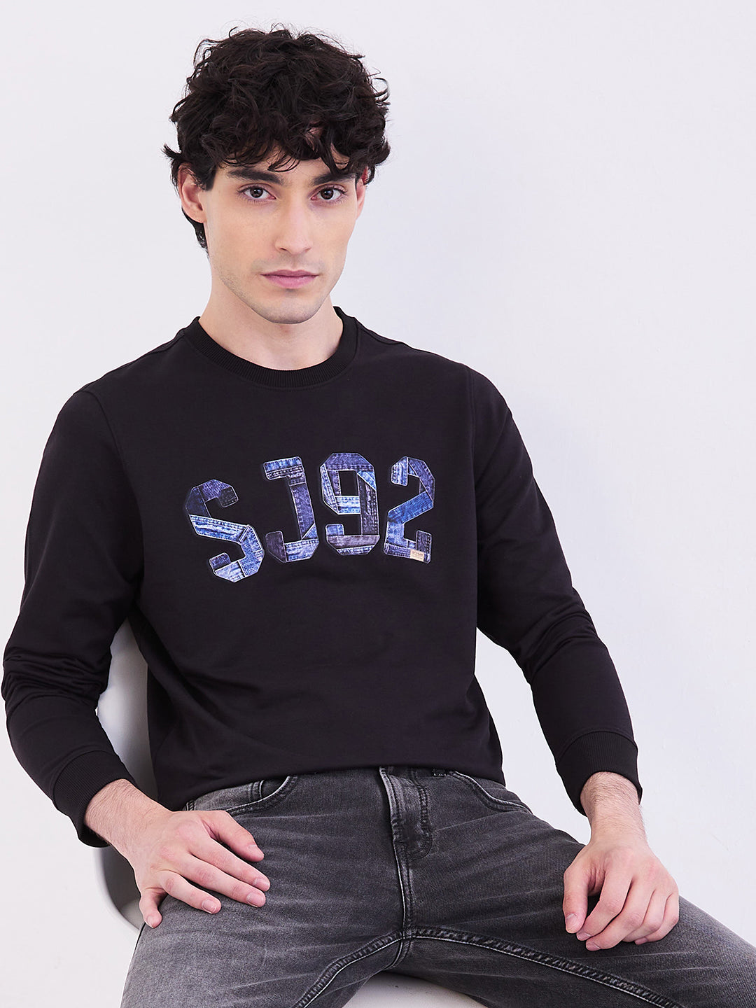 Spykar Black Slim Fit Casual Sweatshirts For Men