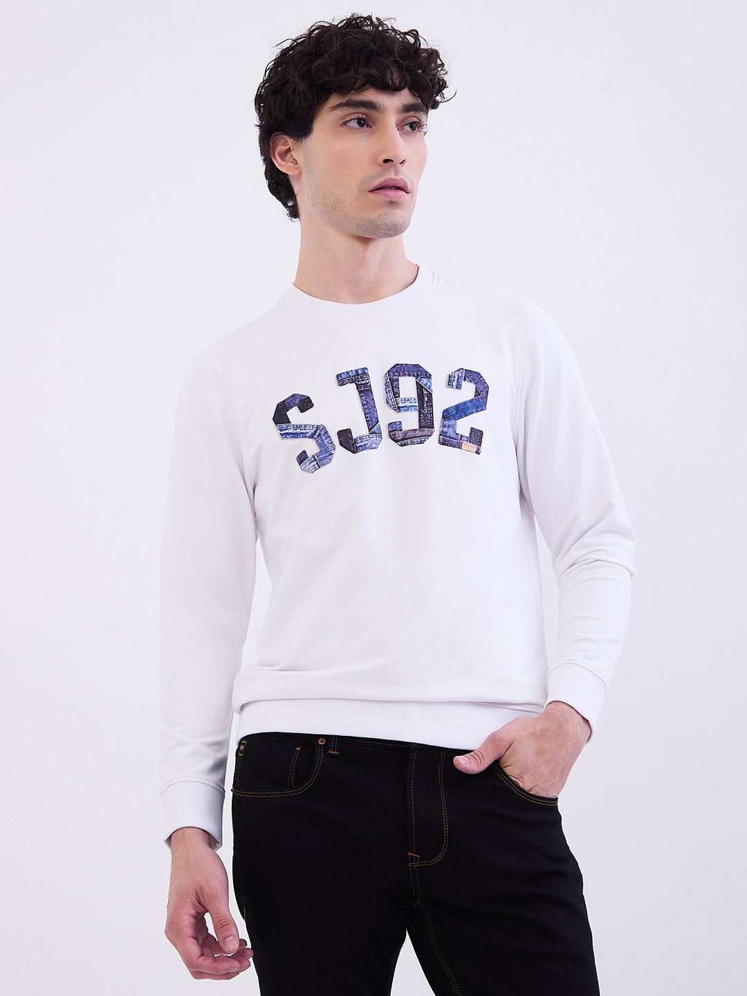 Spykar White Slim Fit Casual Sweatshirts For Men